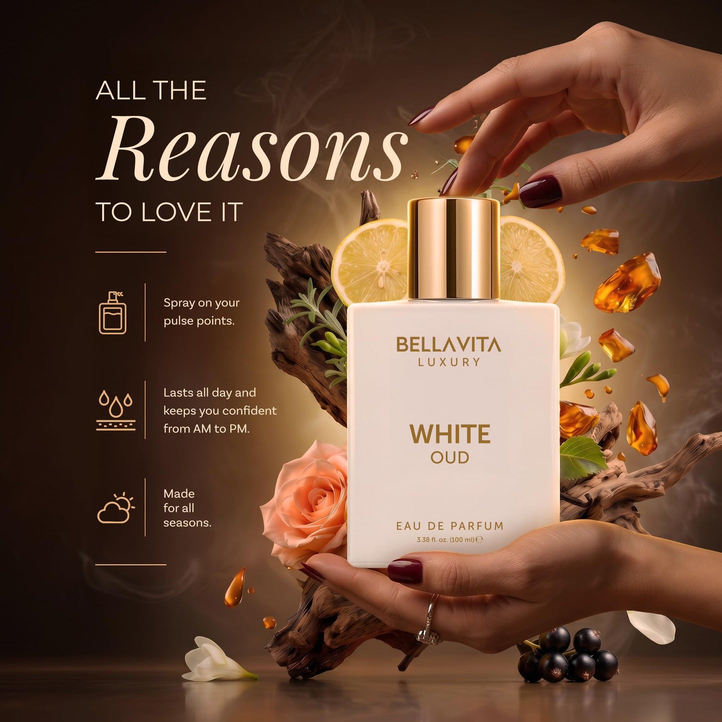 Bellavita Luxury Honey Oud Eau de Parfum | 100 ml (3.4 fl.oz.) | Perfume for Men and Women | Sweet Honey, Bergamot, Oud, and Amber Notes