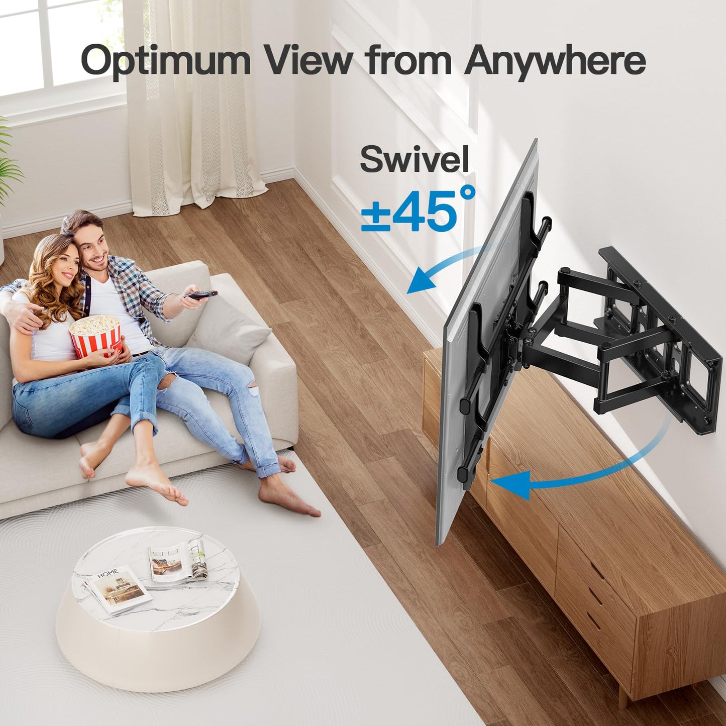 Pipishell Full Motion TV Wall Mount for Echo Show 21/15 and 13-43 Inch Flat Curved Screen TVs & Monitors, Max VESA 200x200mm up to 44lbs, TV Mount Wall Bracket with Rotation Swivel Tilt Extension