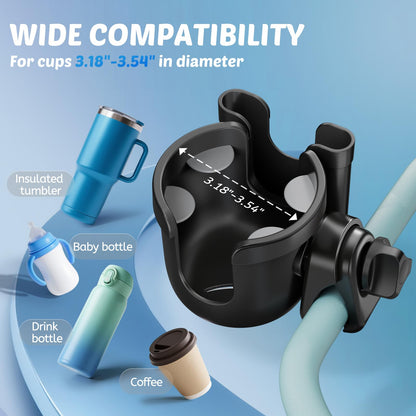 2 Pack Cup Holder for Walker: Stroller Cup Holder with Phone Holder Black