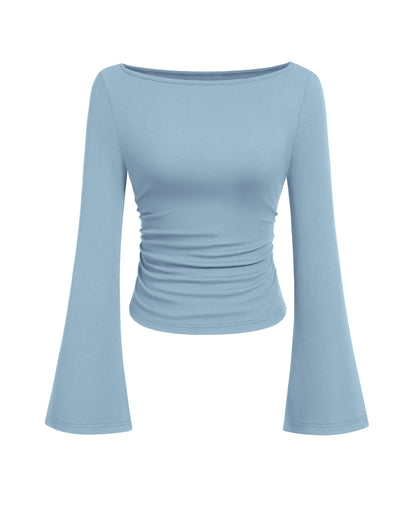 PRETTYGARDEN Womens Bell Long Sleeve Ribbed Knit Tops