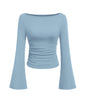 PRETTYGARDEN Womens Bell Long Sleeve Ribbed Knit Tops