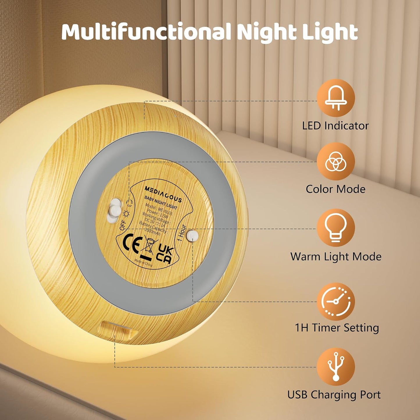 MediAcous Night Light for Kids, 7 Colors Changing Egg Light for Nursery