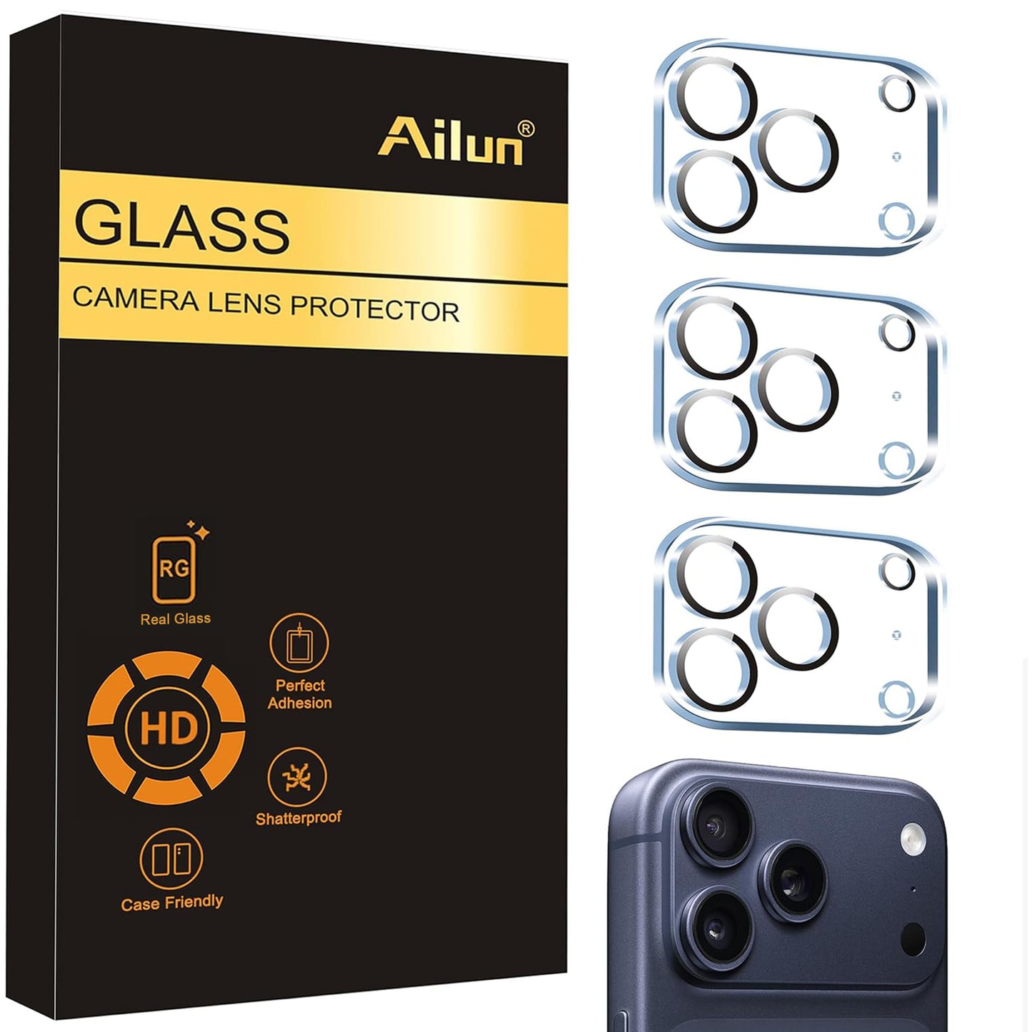 Ailun 3 Pack Camera Lens Protector for iPhone 17 Pro Max, Tempered Glass