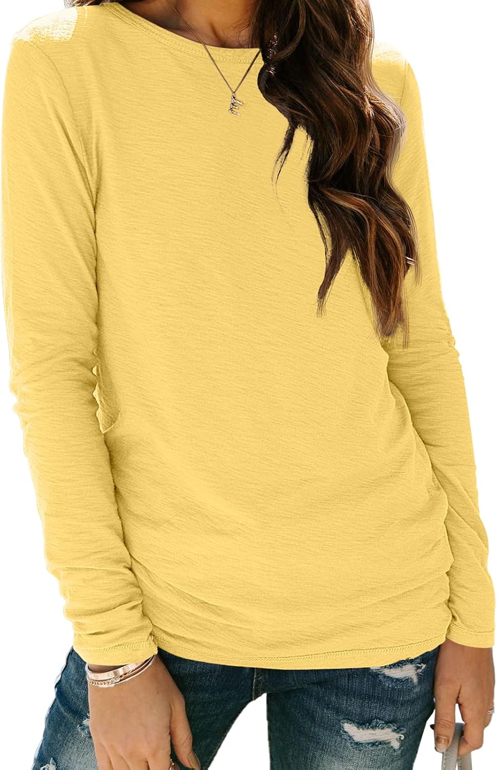 AUTOMET Women's Long Sleeve Crewneck Shirts Casual Basic Tops