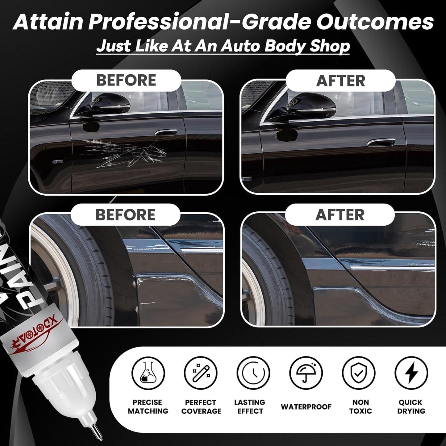 Matte Black Touch Up Paint for Cars, Universal and Color Accurate Automotive Scratch Repair Pen, Lasting Auto Scratch Remover, Quick Drying, Weather Resistant, Easy to Use, Versatile Use