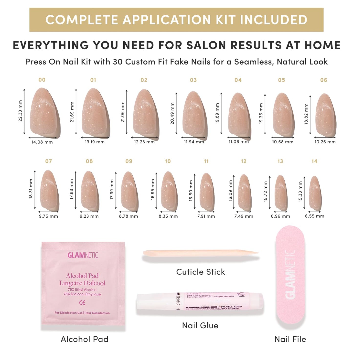 Glamnetic Press On Nails - Short Almond, Glossy Fake Nails 24 Pc Full Kit