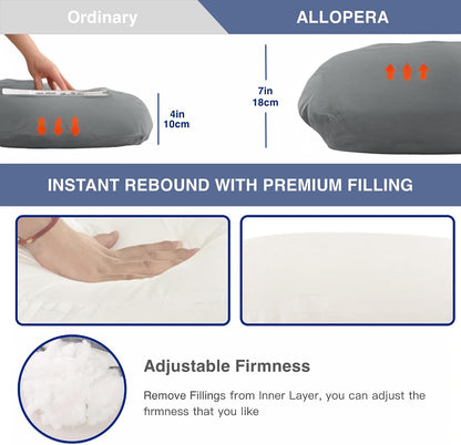 ALLOPERA Pregnancy Pillow, Full Body Maternity Pillow 57 inch, with Removable Washable Cover - Sleep Support for Legs, Back, Neck, Shoulder, HIPS, Belly, Velvet Cover-Grey-Dark Blue