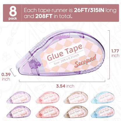 Secopad Scrapbook Tape, Glue Tape for Crafts, 4 Pack, Light-Colored Shell