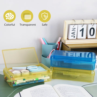 Double Layer Plastic Clear Hard Colored Pencil Box Case Pen Crayon Box