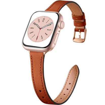 Charlam Slim Leather Band Compatible with Apple Watch Bands for Women 40mm 38mm 41mm 42mm 44mm 45mm 46mm, Top Grain Genuine Leather Strap Thin Wristband for iWatch Series 11 10 SE 9 8 7 6 5 4 3 2 1