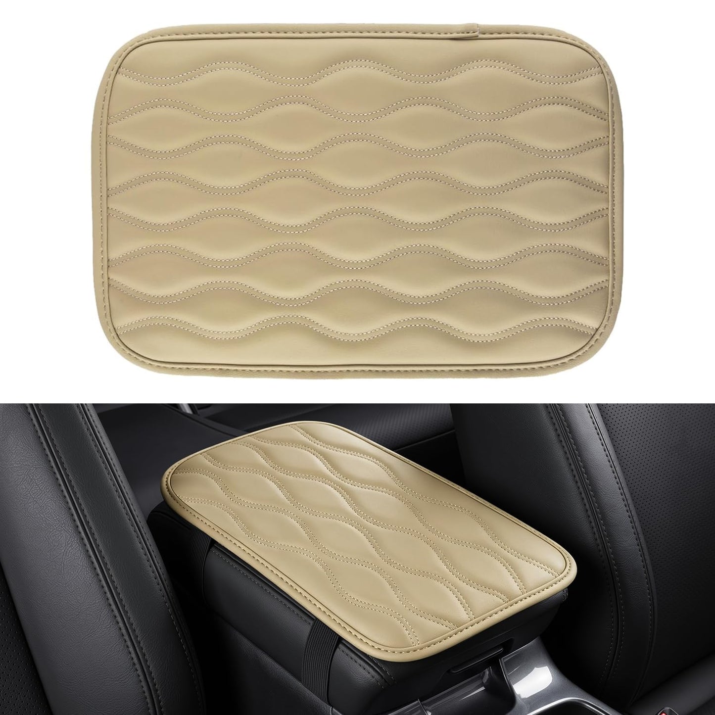 Amiss Car Center Console Cover, Upgraded Leather Car Armrest Cushion with 2 Storage Pockets, Universal Waterproof Cushion Pad, Non-Slip Car Interior Accessories, Fits Most Sedans SUVs Trucks (Black)