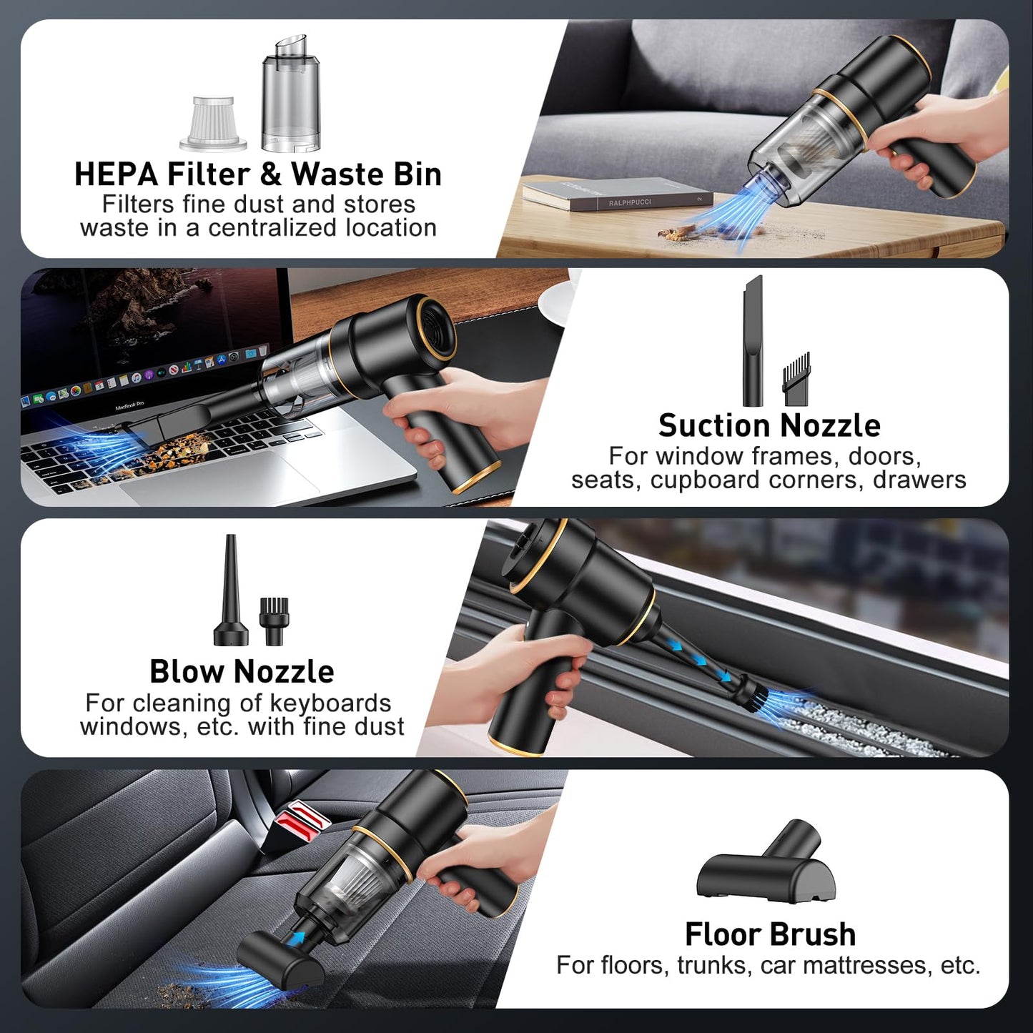 KMM Handheld Car Vacuum Cleaner, Hand Held Vacuum Cleaner and Air Duster