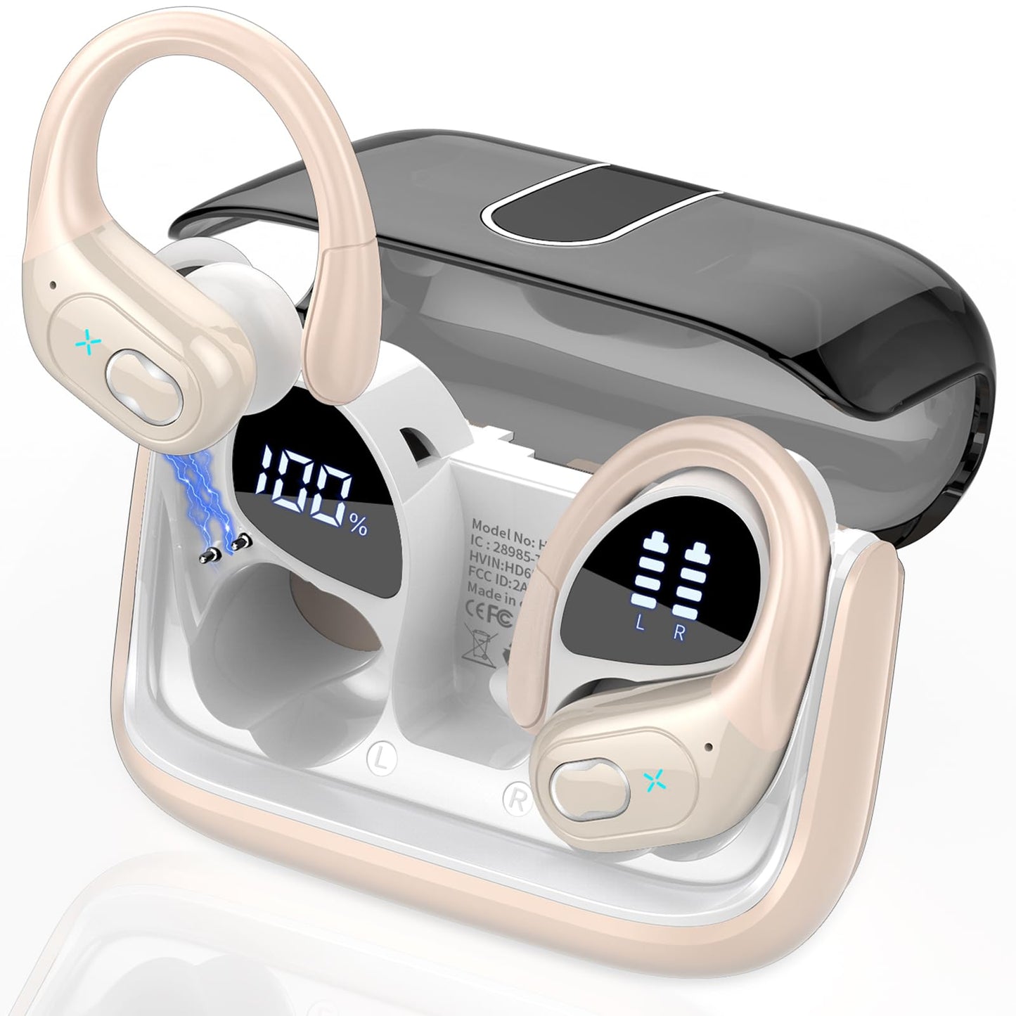 Wireless Earbuds 75H Bluetooth 5.4 Sport Headphones with Earhooks, Black