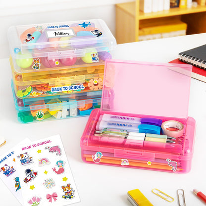 Double Layer Plastic Clear Hard Colored Pencil Box Case Pen Crayon Box