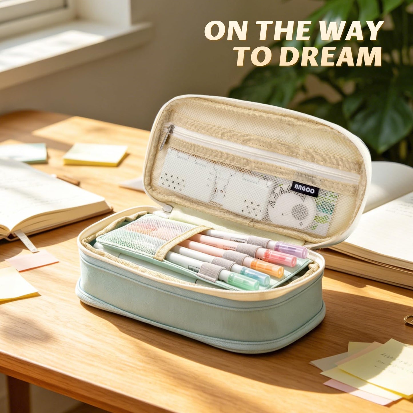 EASTHILL Big Capacity Pencil Pen Case Office College School Large Storage High Capacity Bag Pouch Holder Box Organizer Blue (Pink)