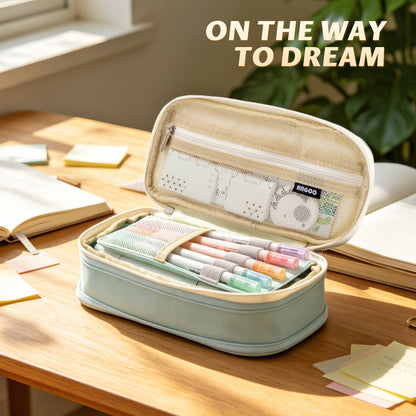 EASTHILL Big Capacity Pencil Pen Case Office College School Large Storage High Capacity Bag Pouch Holder Box Organizer Blue (Pink)