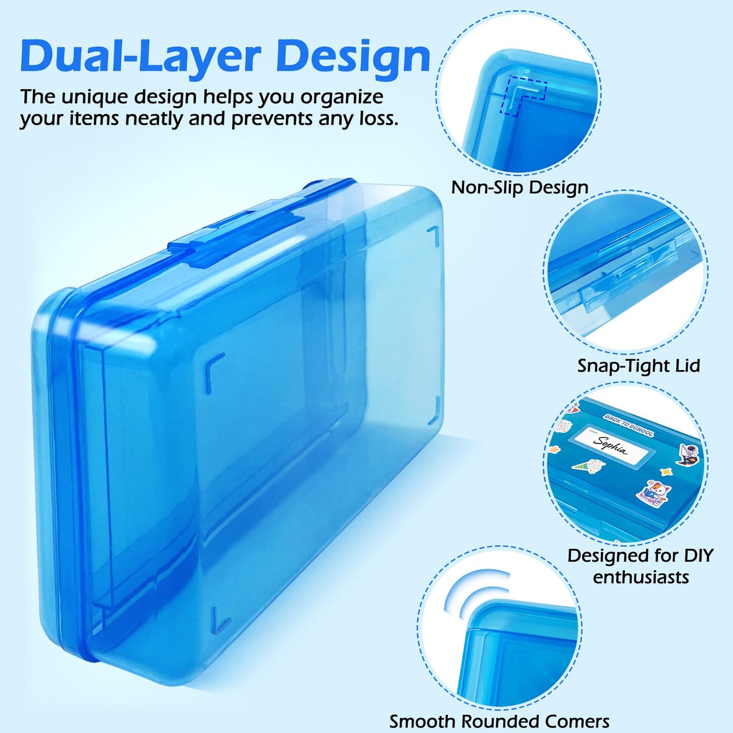 Double Layer Plastic Clear Hard Colored Pencil Box Case Pen Crayon Box