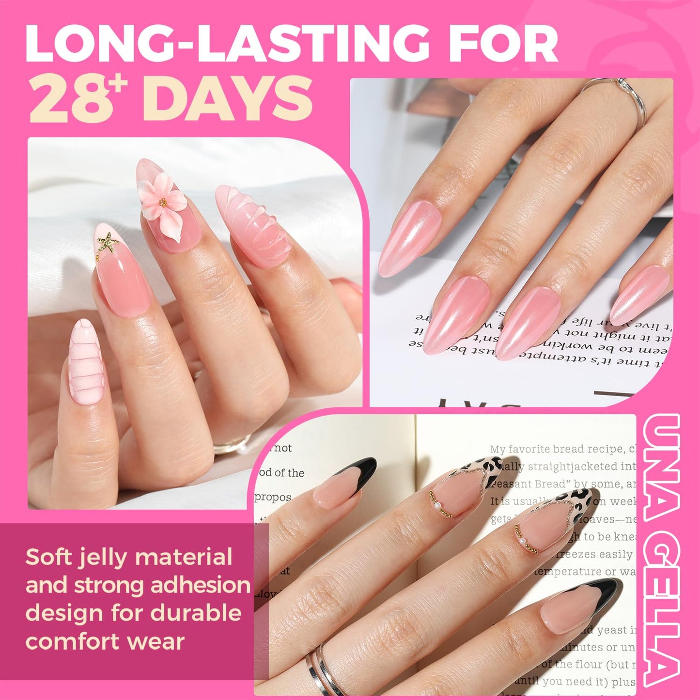 UNA GELLA 504Pcs Medium Pointed Almond Nail Tips, X-Soft Almond Gel Nails