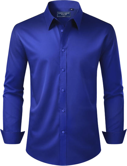 Alimens & Gentle Men's Dress Shirt Regular Fit Stretch Stain Shield Long Sleeve Solid Business Wedding Button Down Shirts