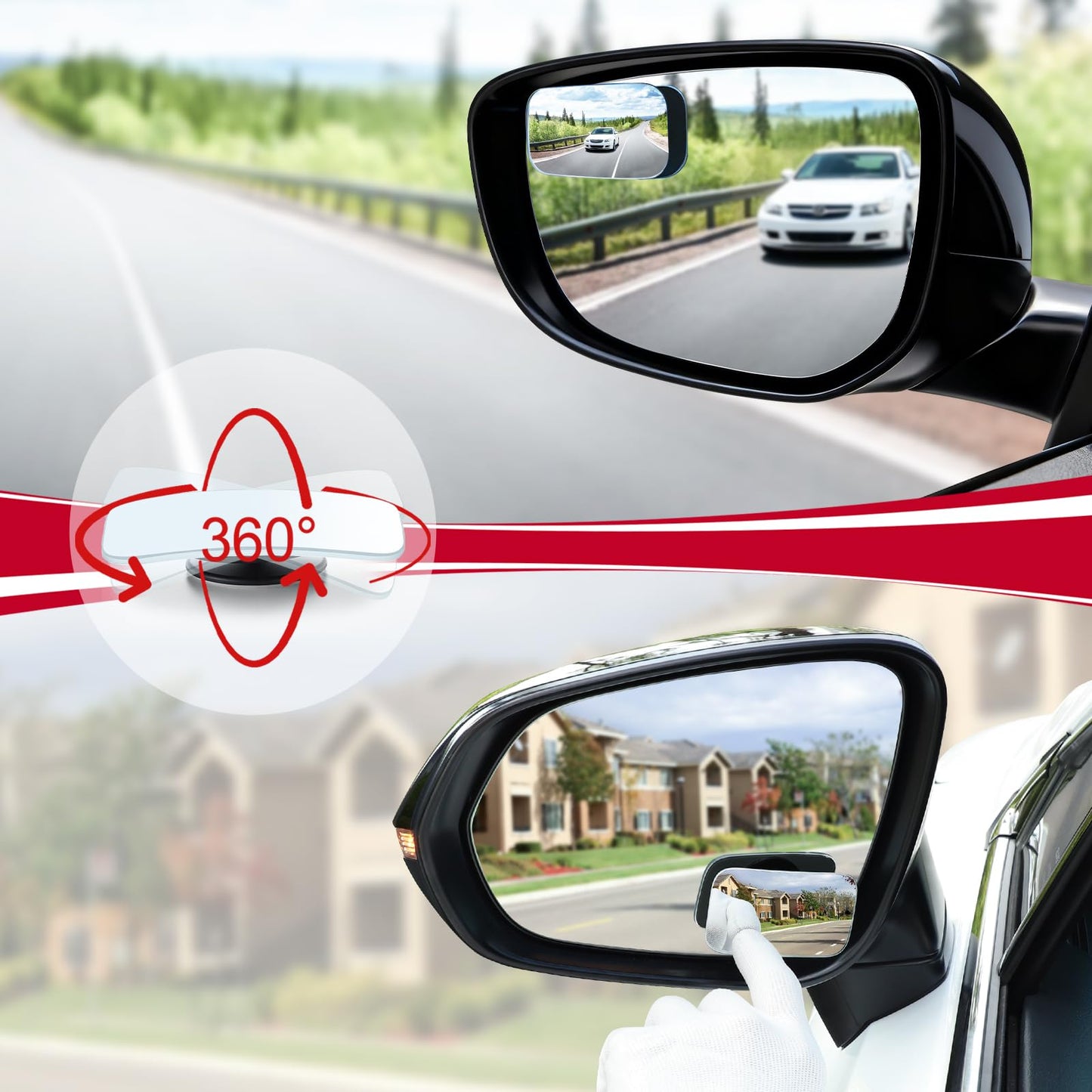 LivTee Blind Spot Mirror, 2" Round HD Glass Frameless Convex Rear View Mirrors Exterior Accessories with Wide Angle Adjustable Stick for Car SUV and Trucks, Pack of 2
