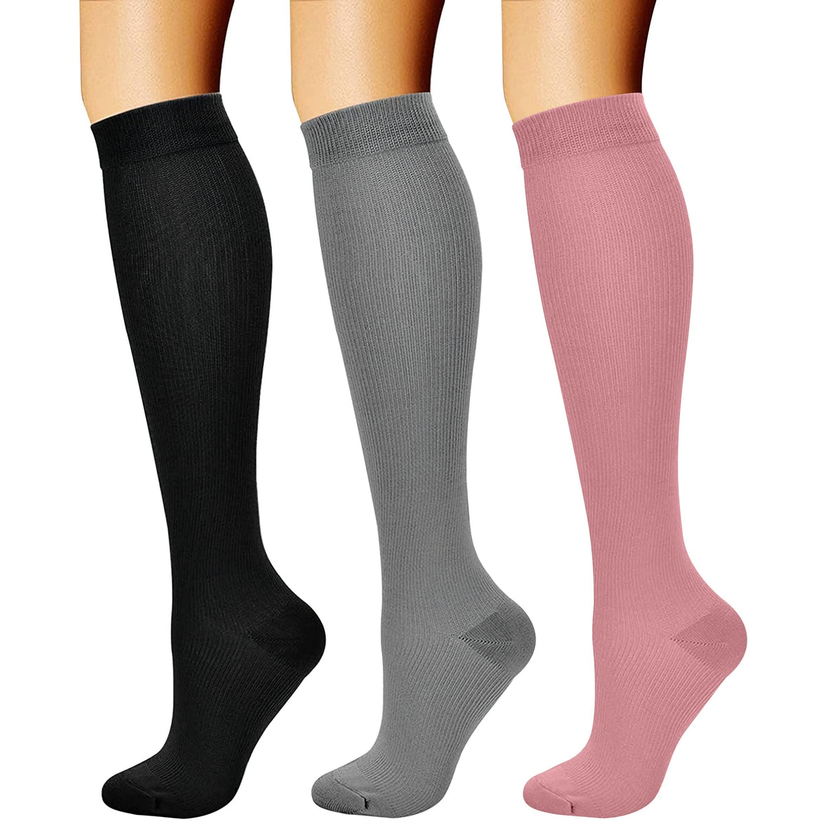 CHARMKING Compression Socks for Women & Men Circulation (3 Pairs) 15-20 mmHg is Best Support for Athletic Running Cycling