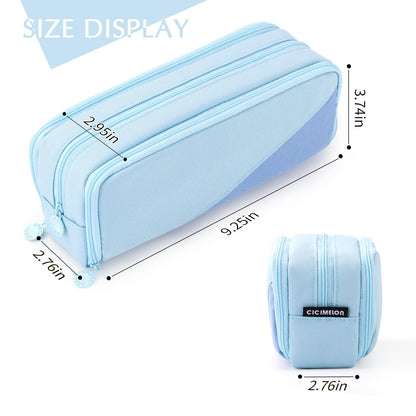 CICIMELON Large Capacity Pencil Case 3 Compartment Pouch Pen Bag for School Teen Girl Boy Men Women (Pink)