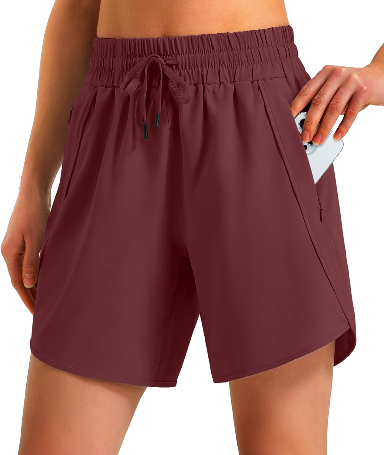 Ksmien Women's 5"/7" Athletic Running Shorts Quick Dry with Zipper Pockets