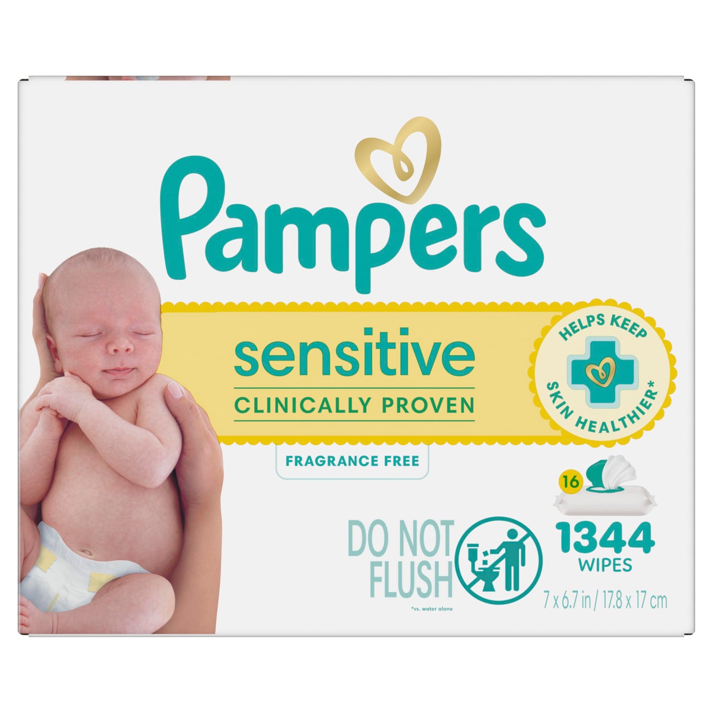Pampers Sensitive Baby Wipes, Clinically Proven, Fragrance Free, Unscented, Water Based, Hypoallergenic, Multi-Use, Hand Wipes 1008 Wipes Total (18X Flip-Top Packs) [Packaging May Vary]