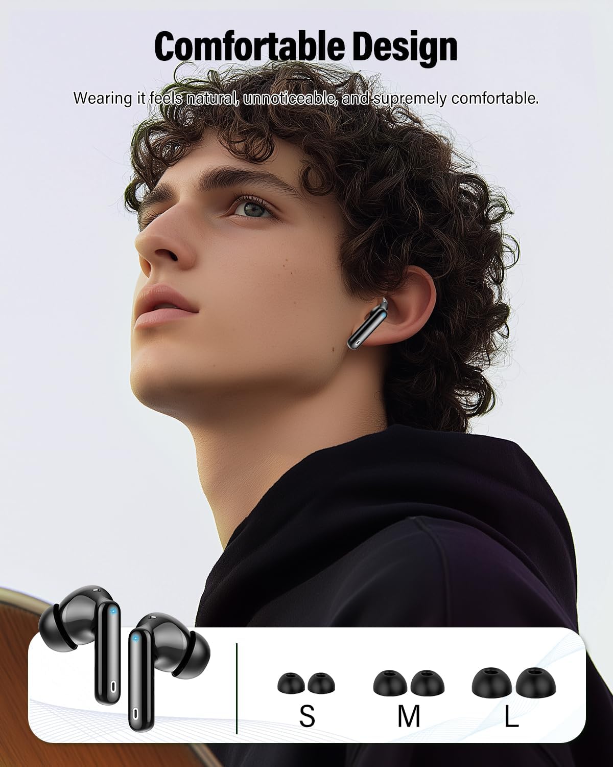 Wireless Earbuds, Bluetooth 5.4 Headphones Bass Stereo/Clear Calls, Black