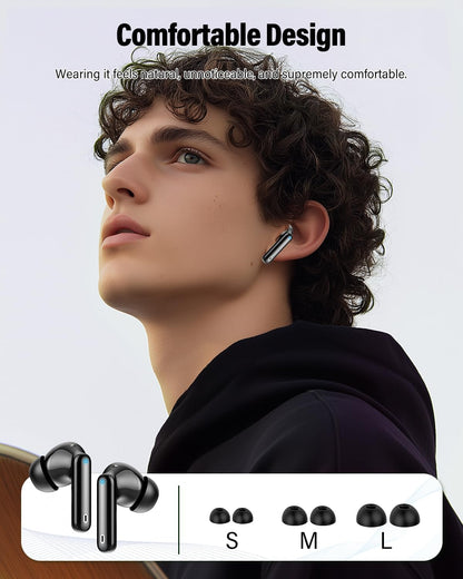 Wireless Earbuds, Bluetooth 5.4 Headphones Bass Stereo/Clear Calls, Black