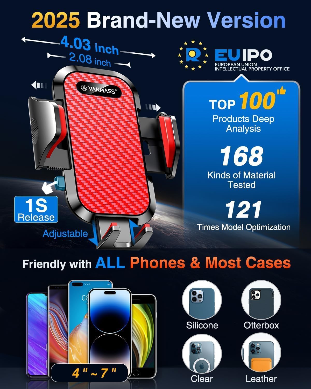 VANMASS Car Phone Holder 2026 Ultimate Military-Grade Strongest Suction & Clip Windshield Dashboard【Newest Best Strongest】Cell Phone Shower & Wall Mounts for iPhone 17 Pro Max 16 15 14 13 Android