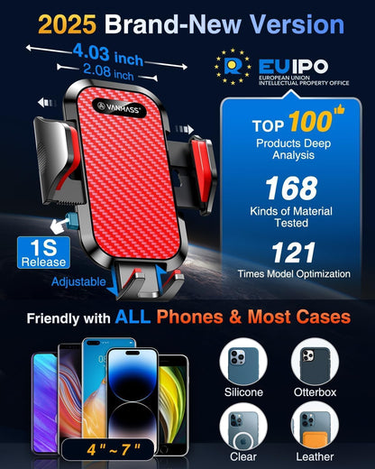 VANMASS Car Phone Holder 2026 Ultimate Military-Grade Strongest Suction & Clip Windshield Dashboard【Newest Best Strongest】Cell Phone Shower & Wall Mounts for iPhone 17 Pro Max 16 15 14 13 Android