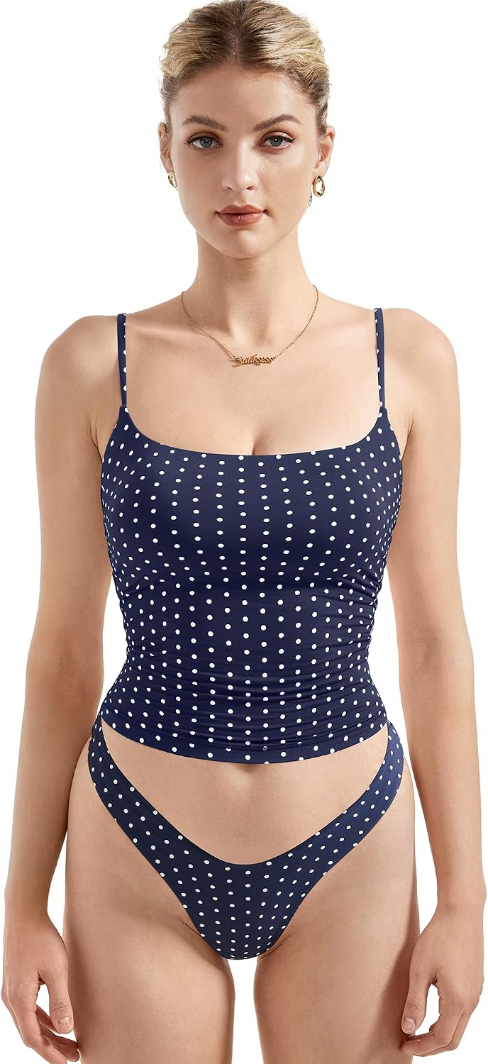 SUUKSESS Women Double Line Square Neck Tank Top Summer Y2K Going Out Basic Cami Shirt