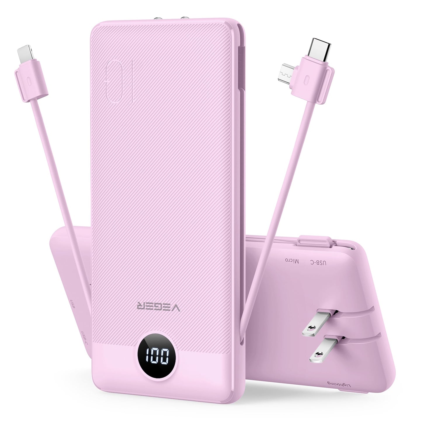 VEGER Portable Charger for iPhone, Power Bank Built in Cables and Wall Plug