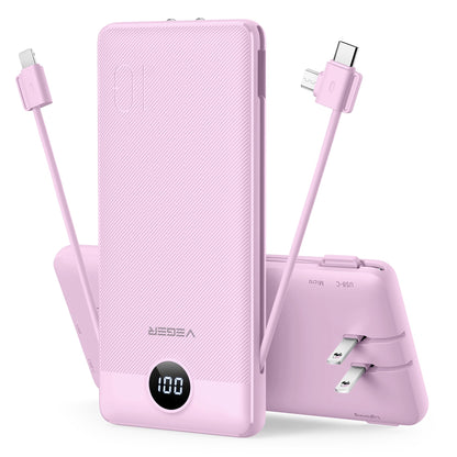 VEGER Portable Charger for iPhone, Power Bank Built in Cables and Wall Plug