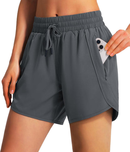 Ksmien Women's 5"/7" Athletic Running Shorts Quick Dry with Zipper Pockets