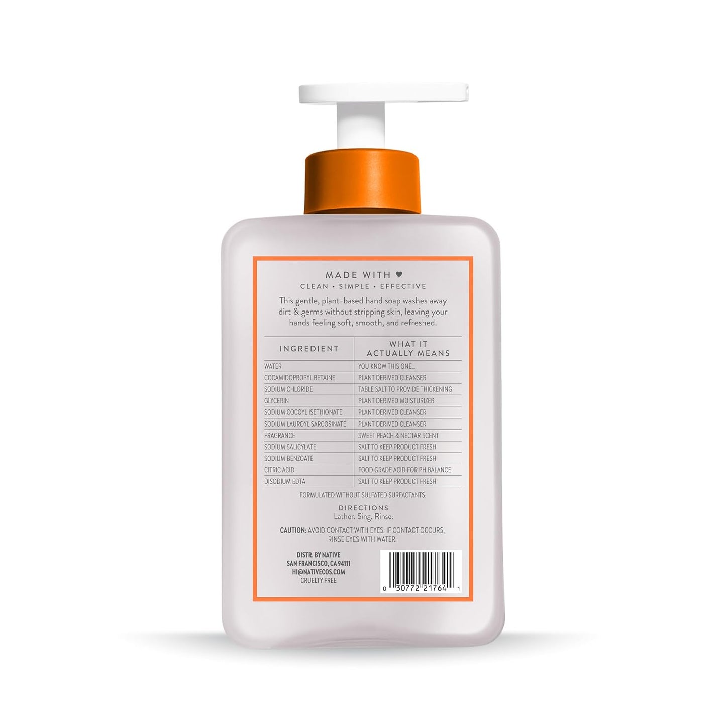 Native Liquid Hand Soap, Toasted Vanilla & Honey Scent, Non-Drying Formula for Soft, Smooth Hands, Made with Plant-Based Cleansers, Sulfate & Paraben Free, 13 oz Bottle