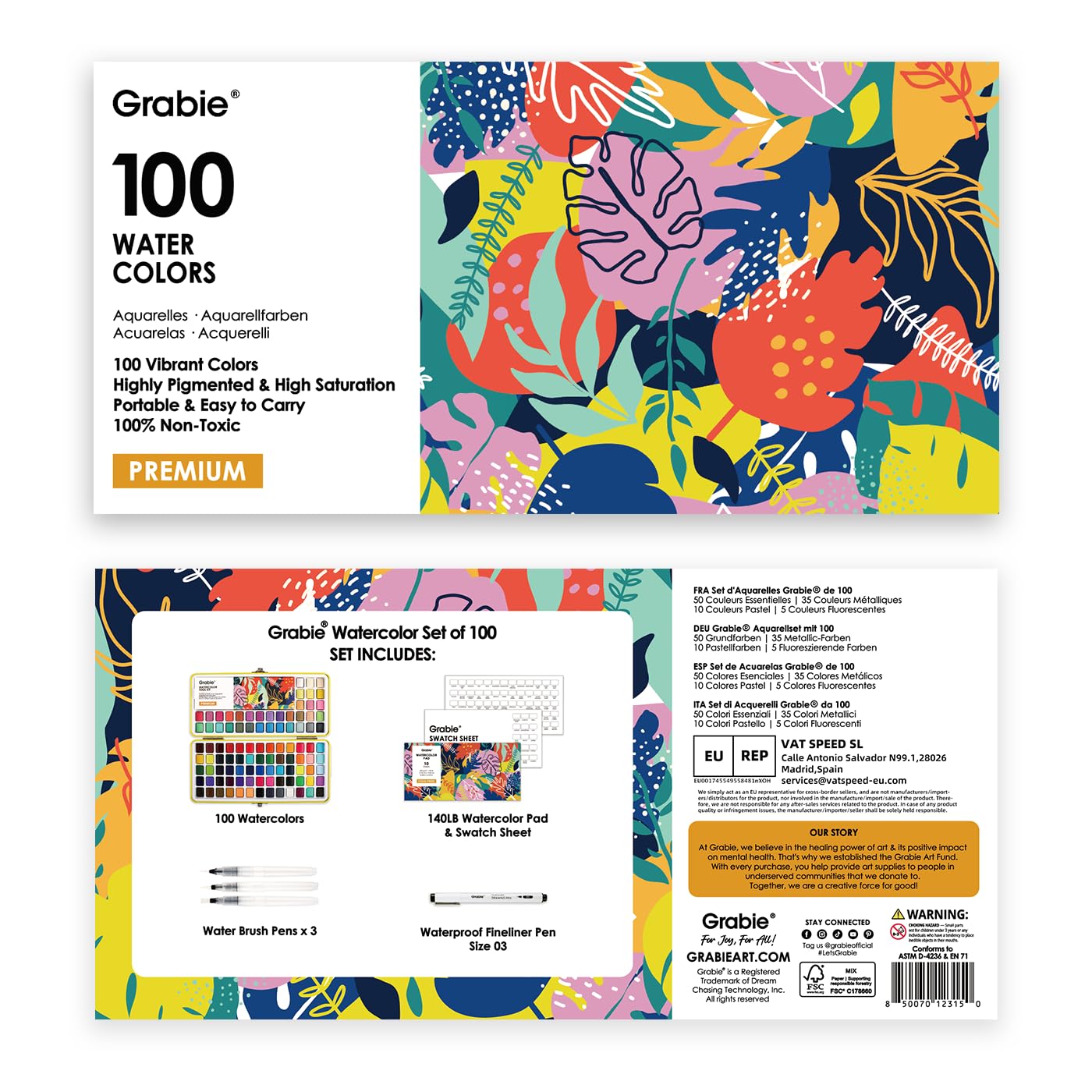 Grabie 50 Color Watercolor Paint Set with Brush Pens