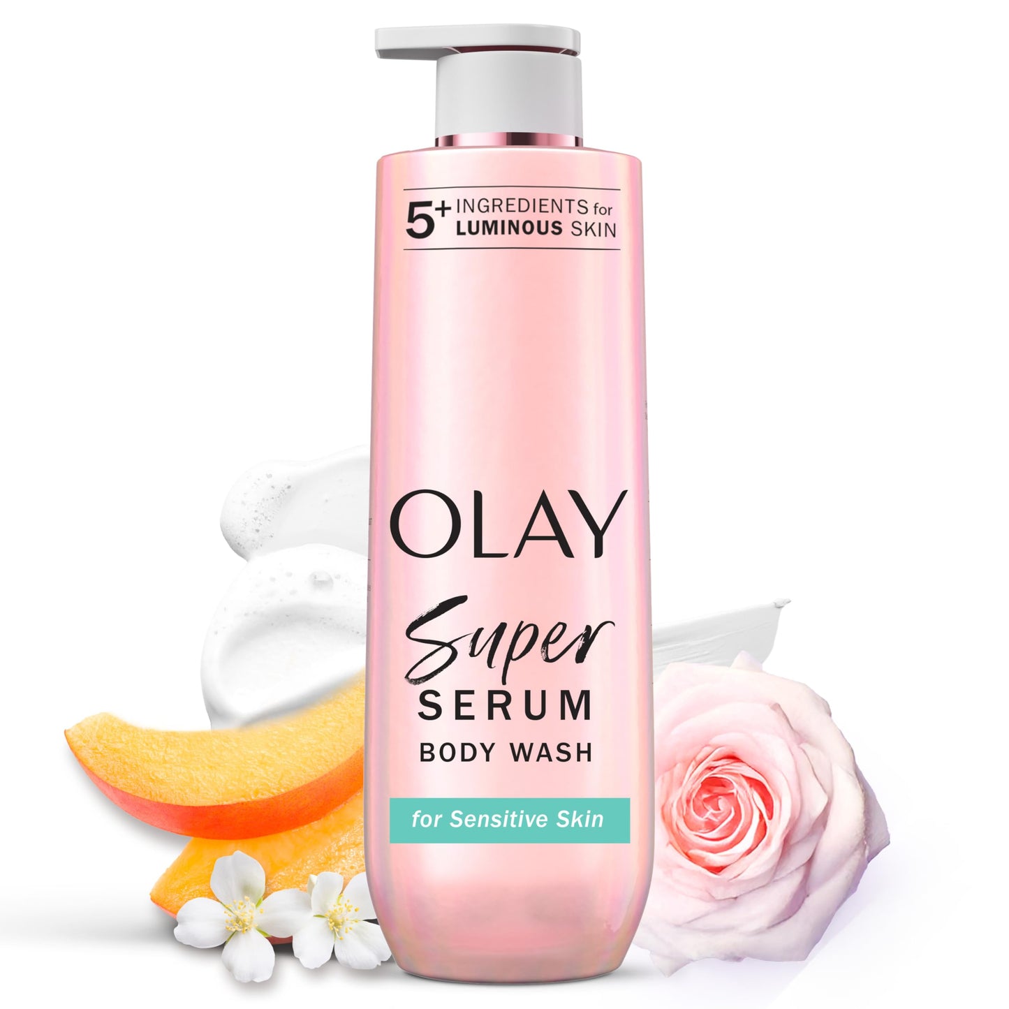 Olay Super Serum Body Wash for Extra Dry Skin, 24hr Long Lasting Rich Hydration, 5+ Ingredient Complex for Bright, Even, Firm, & Luminous Skin, with Collagen Peptide, Vitamin C & Shea Butter, 20 fl oz