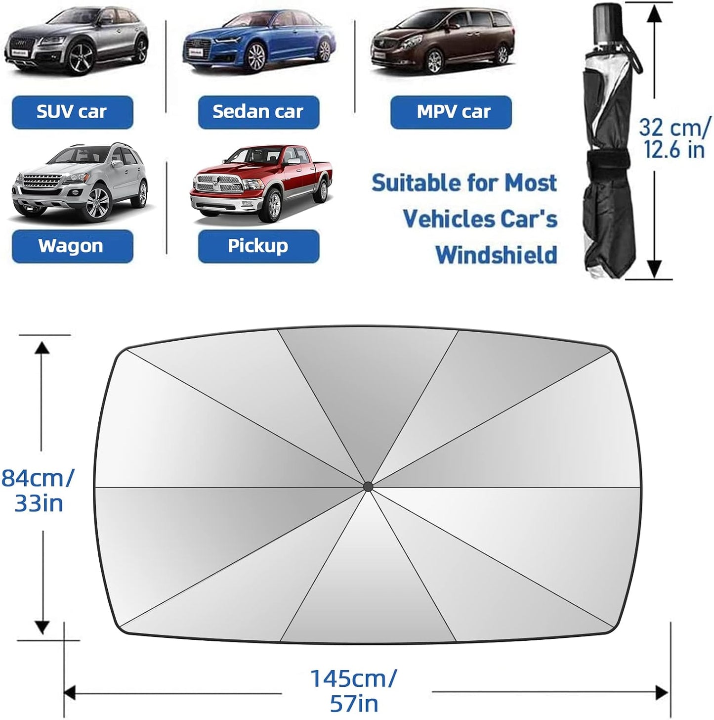 2026 Windshield Sun Shade Umbrella, Foldable Car Sunshade, 99% UV Block