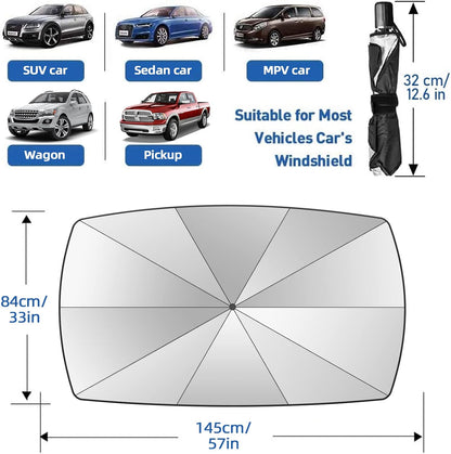 2026 Windshield Sun Shade Umbrella, Foldable Car Sunshade, 99% UV Block