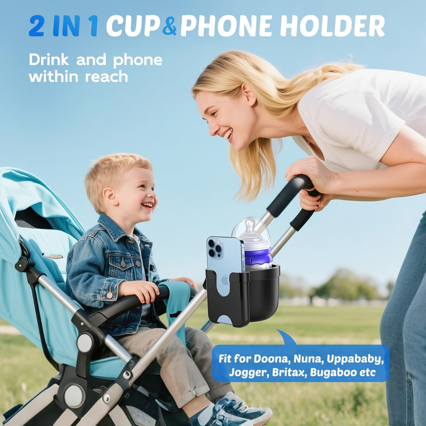 2 Pack Cup Holder for Walker: Stroller Cup Holder with Phone Holder Black