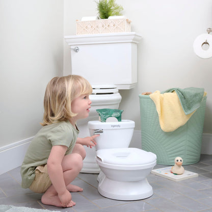 Ingenuity My Size Potty Pro 2-in-1 Potty Training Toilet, Floor Potty with Removable Potty Seat for Standard Toilets, Realistic Flushing Sound, for Toddlers Ages 18+ Months, Up to 50 lb