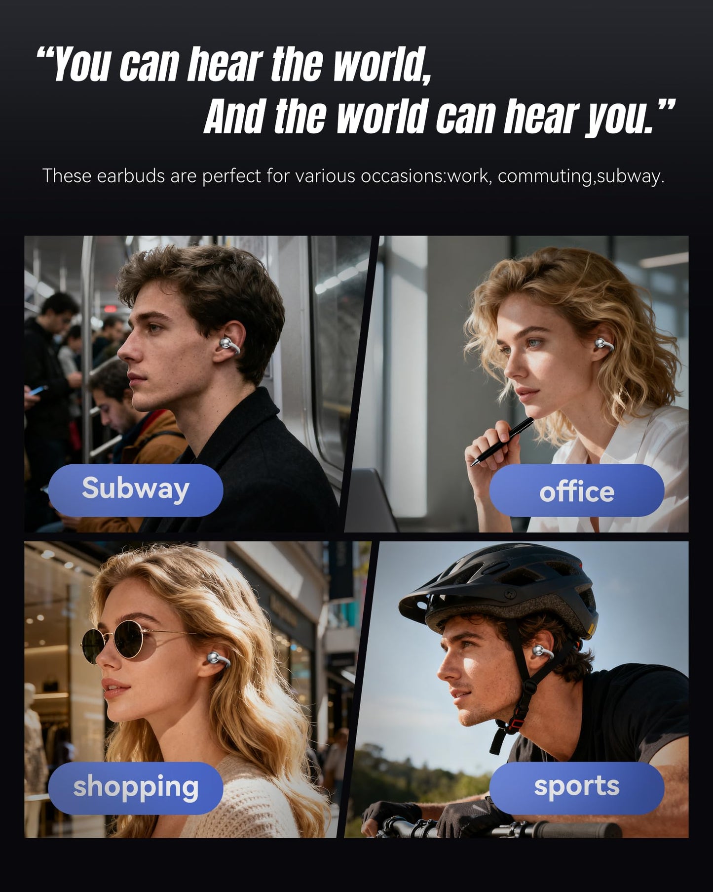 King Lucky Clip-On Earbuds Gen 3, Open-Ear Wireless Bluetooth 6.0 Headphones with Mic, Secure Fit for Small Ears & Glasses Wearers, 50H Playtime, ENC, IPX5 Waterproof Sport Ear Buds (Purple)
