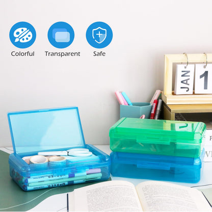 Double Layer Plastic Clear Hard Colored Pencil Box Case Pen Crayon Box