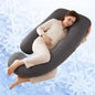 ALLOPERA Pregnancy Pillow, Full Body Maternity Pillow 57 inch, with Removable Washable Cover - Sleep Support for Legs, Back, Neck, Shoulder, HIPS, Belly, Velvet Cover-Grey-Dark Blue