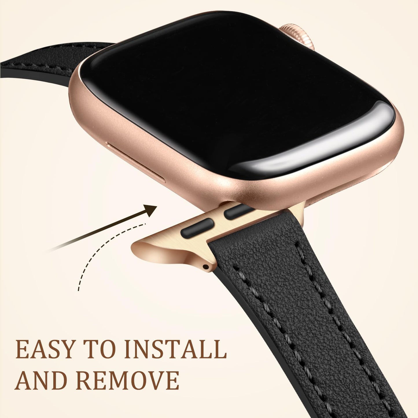 Charlam Slim Leather Band Compatible with Apple Watch Bands for Women 40mm 38mm 41mm 42mm 44mm 45mm 46mm, Top Grain Genuine Leather Strap Thin Wristband for iWatch Series 11 10 SE 9 8 7 6 5 4 3 2 1