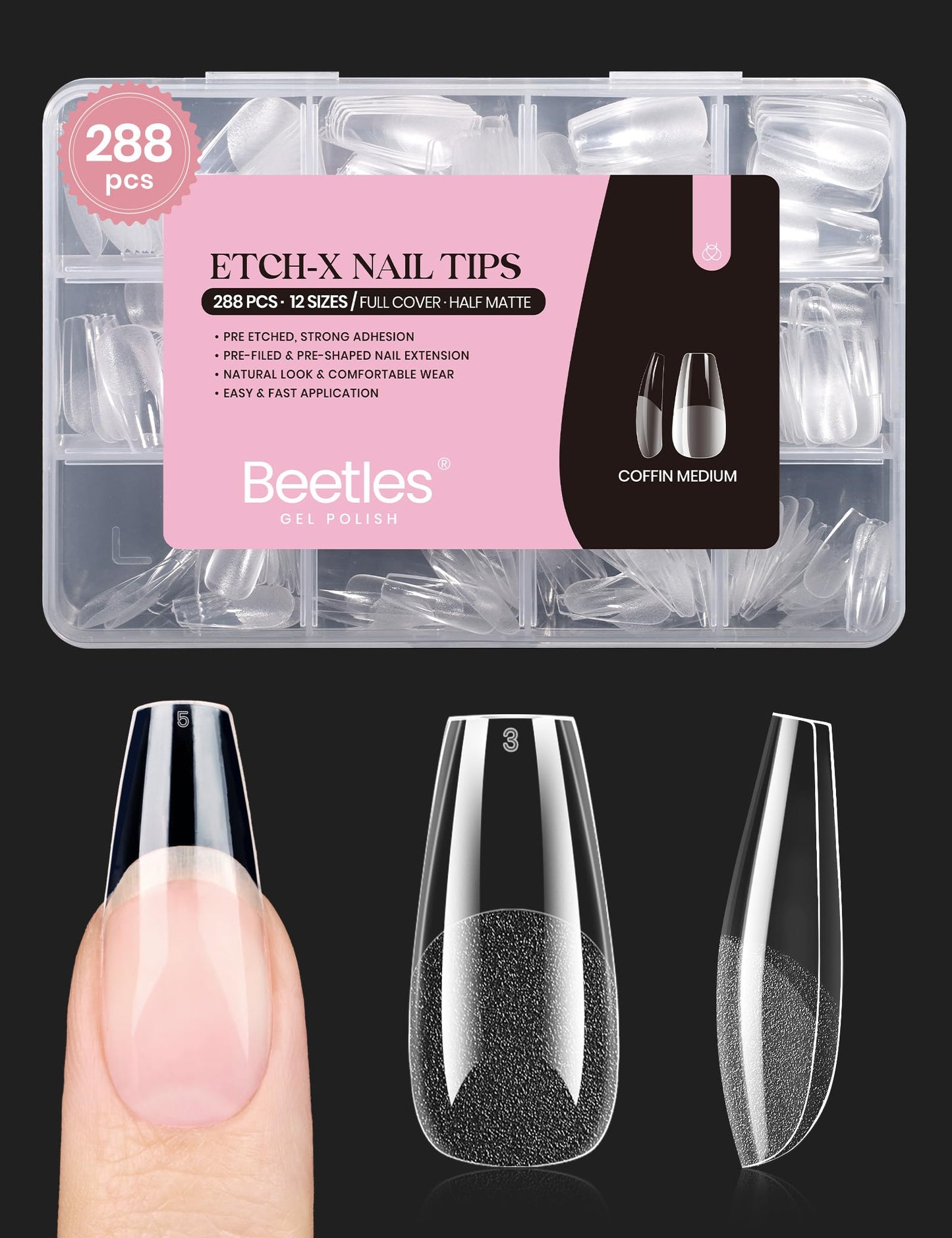 Beetles Soft Gel Nail Tips Short Almond 288pcs in 12 Sizes Etch-X