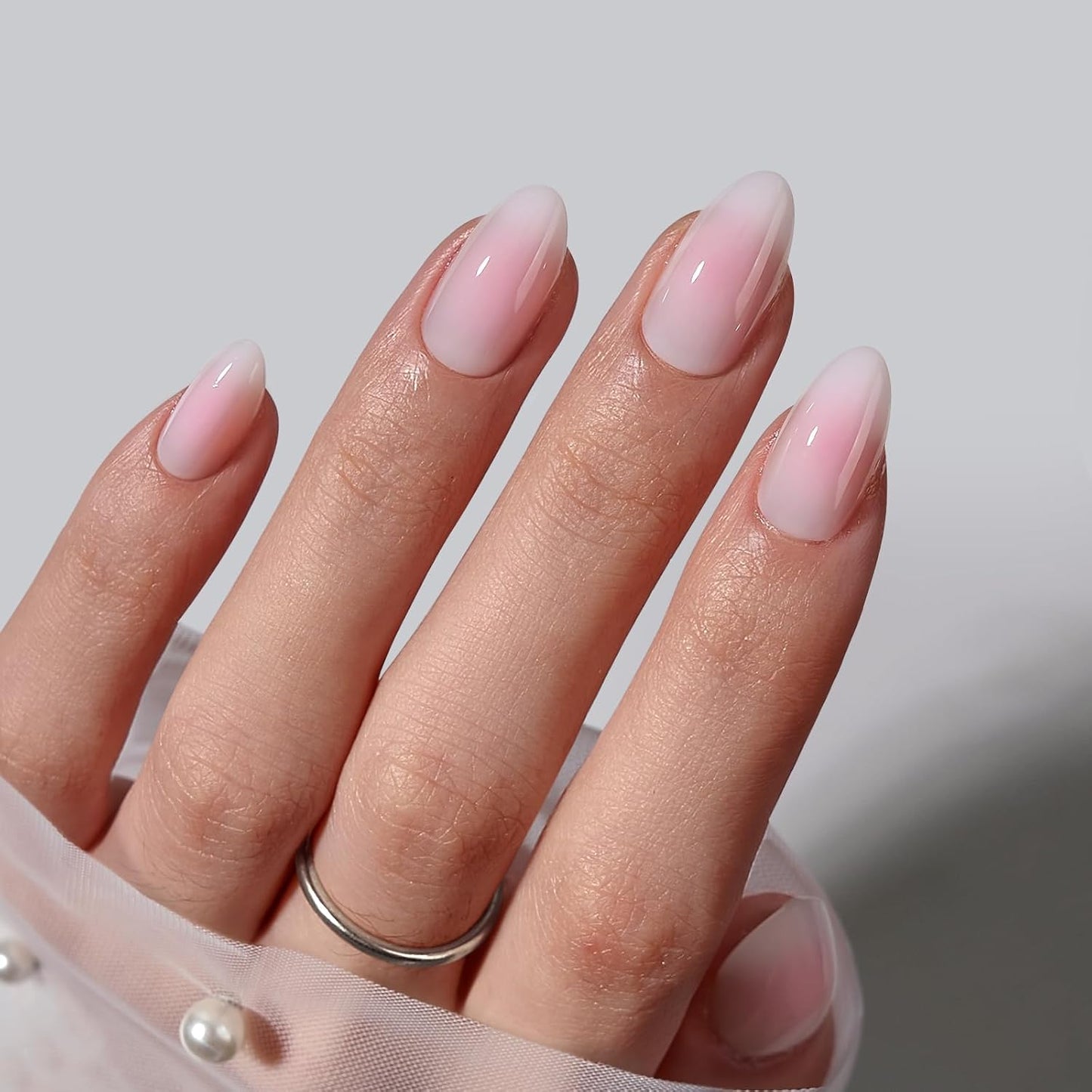BTArtbox Press On Nails, Vanilla Cream, Short Square, Ombre Peach, 32Ct