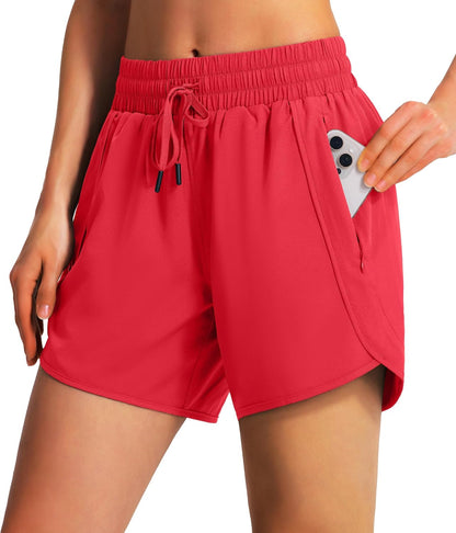 Ksmien Women's 5"/7" Athletic Running Shorts Quick Dry with Zipper Pockets